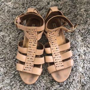 Cynthia Vincent nude wedge sandals 7.5